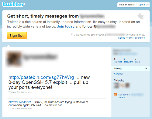 Tweet 0day OpenSSH 5.7